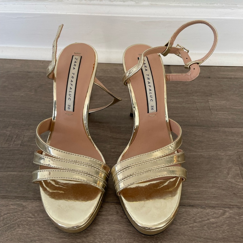 Zara Gold heeled sandals